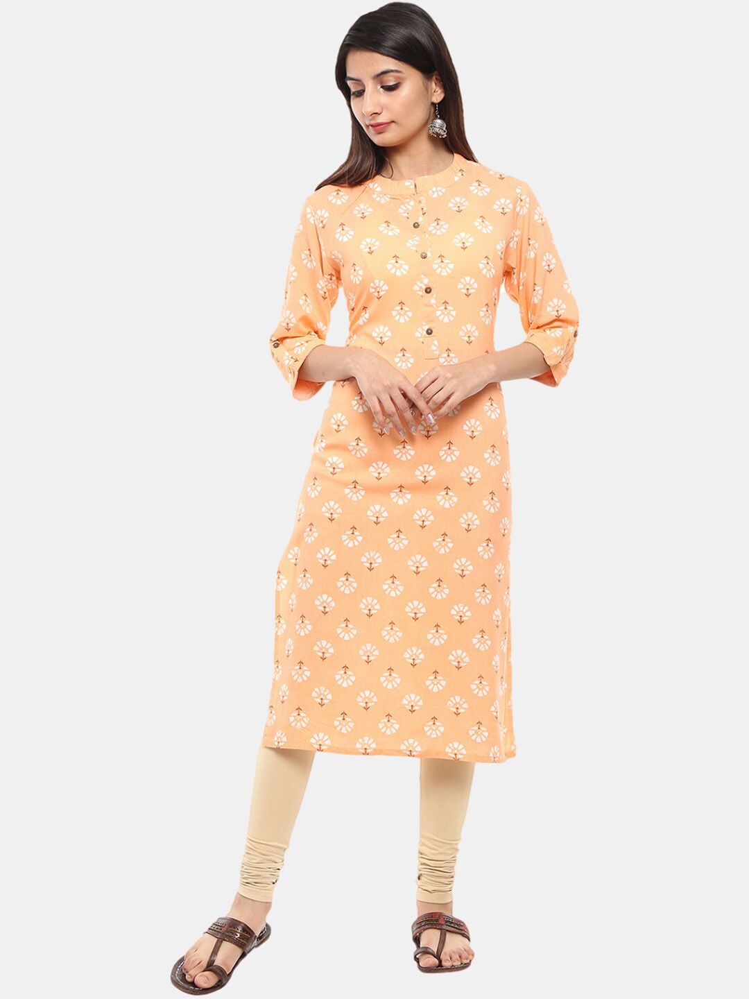 

V-Mart Women Peach-Coloured & caramel cream Flared Sleeves Kurta