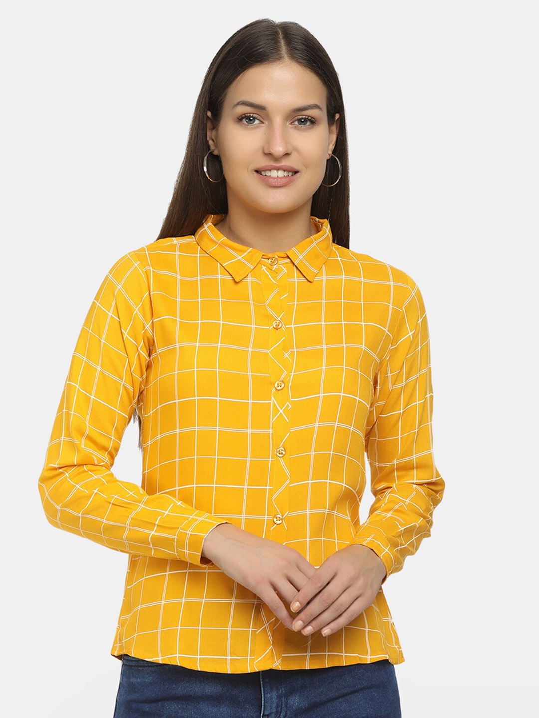 

V-Mart Women Mustard Checked Casual Shirt