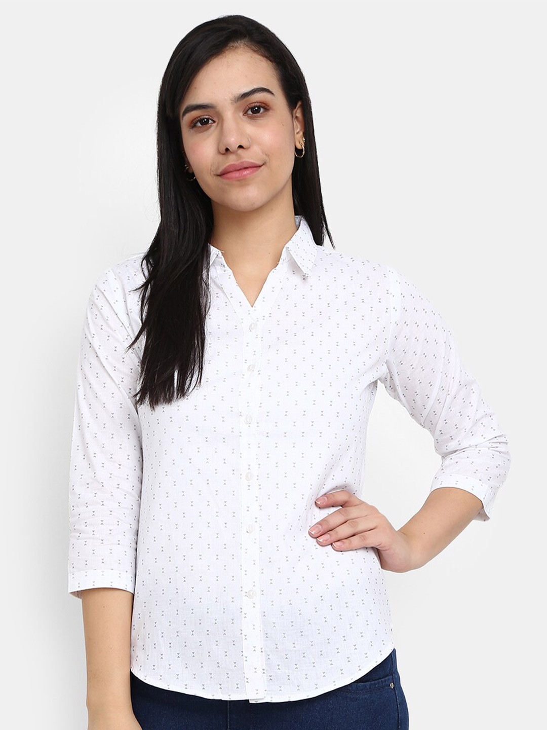 

V-Mart Women White Printed Casual Shirt