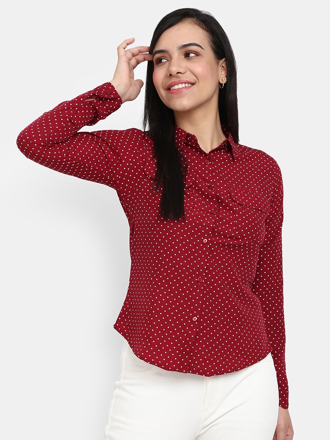 

V-Mart Women Maroon Printed Casual Shirt