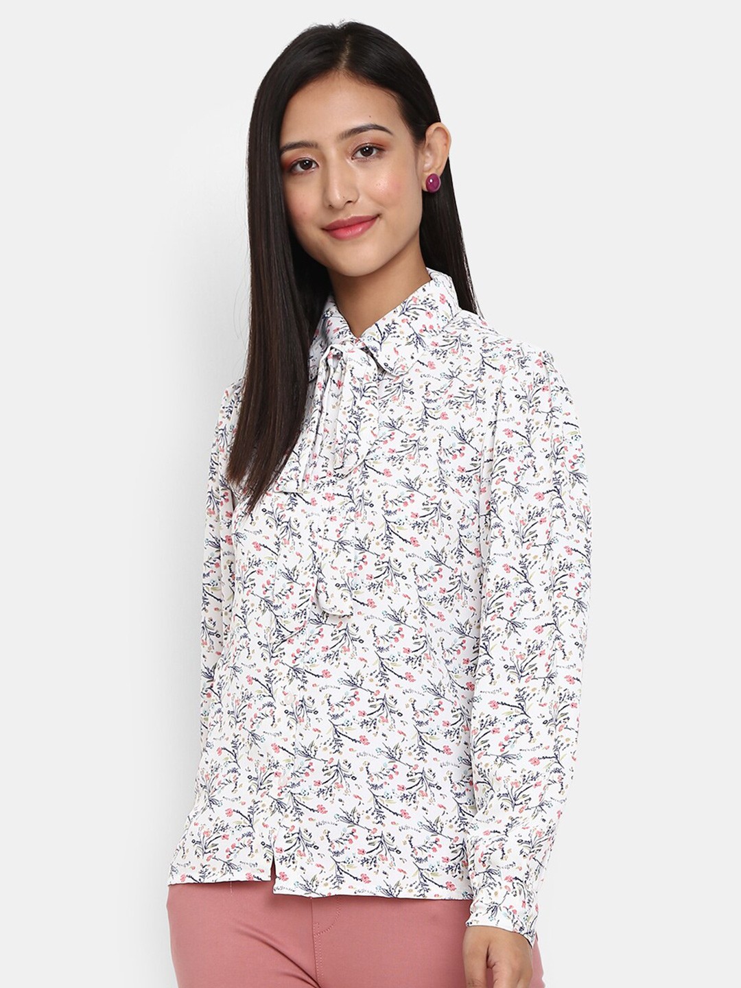 

V-Mart Women White Floral Printed Casual Shirt