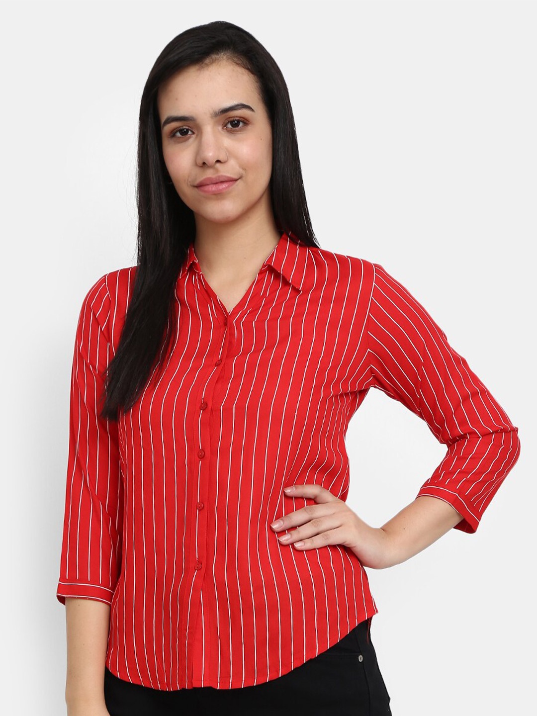 

V-Mart Women Red Striped Casual Shirt