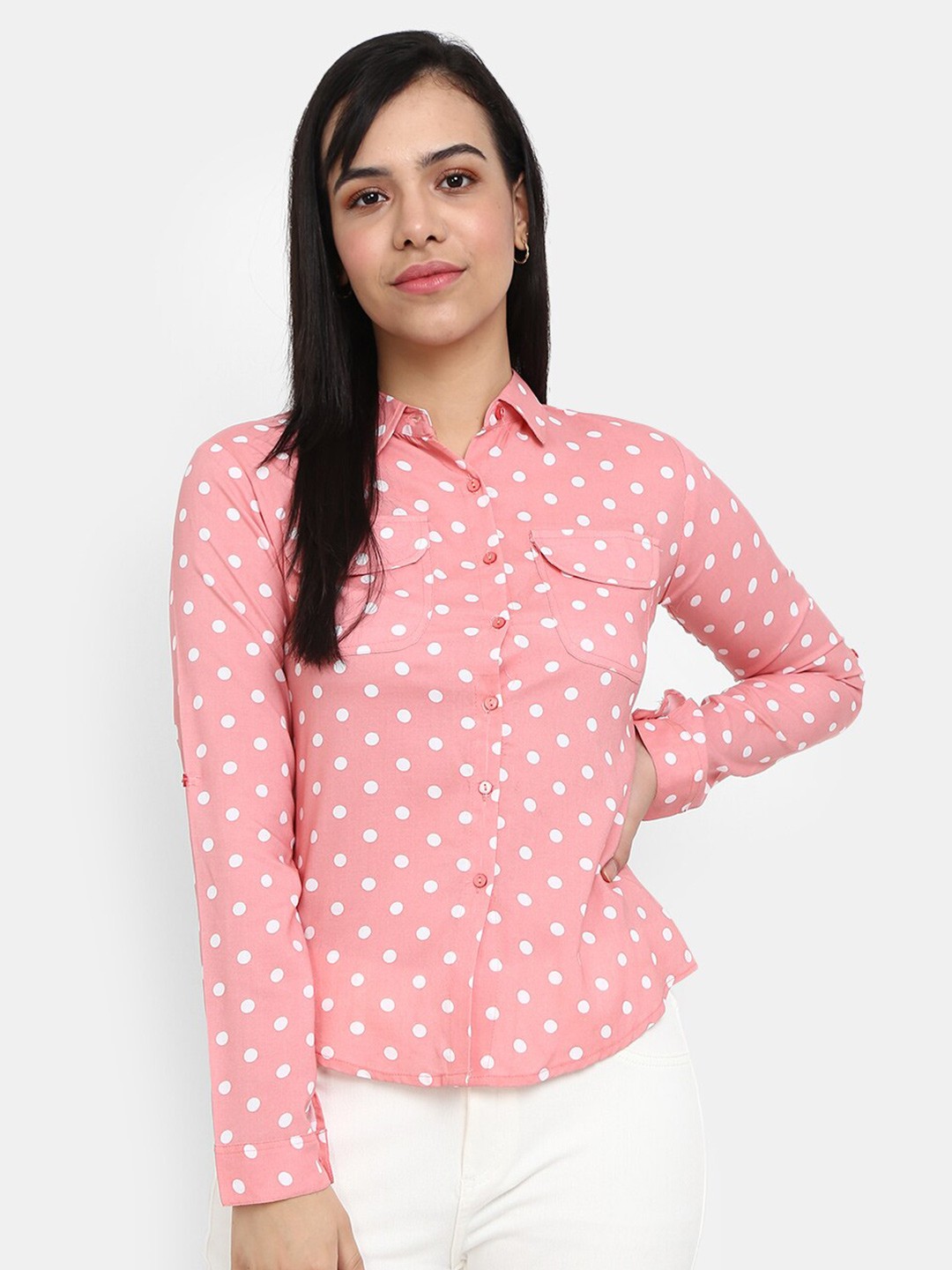 

V-Mart Women Peach-Coloured Printed Casual Shirt