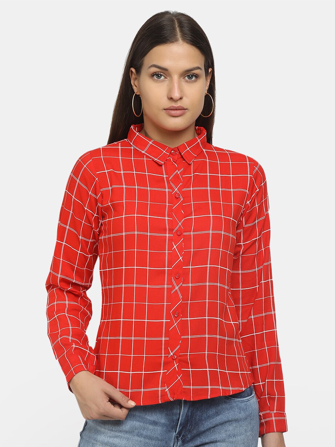 

V-Mart Women Red Checked Casual Shirt