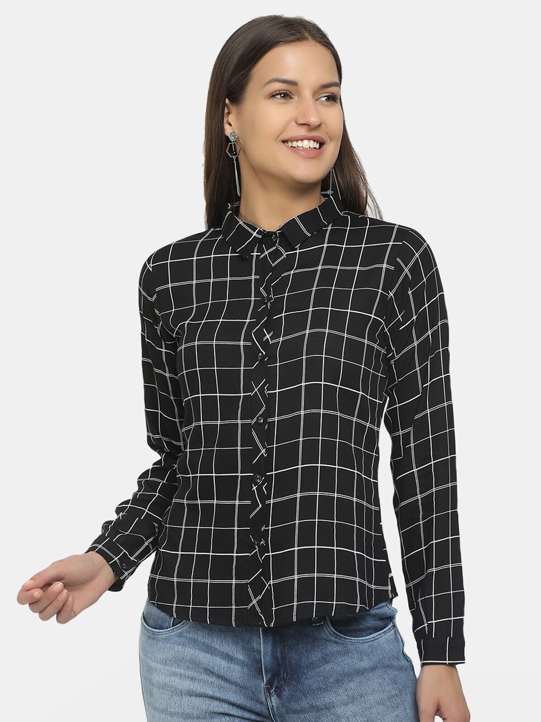 

V-Mart Women Black Checked Casual Shirt