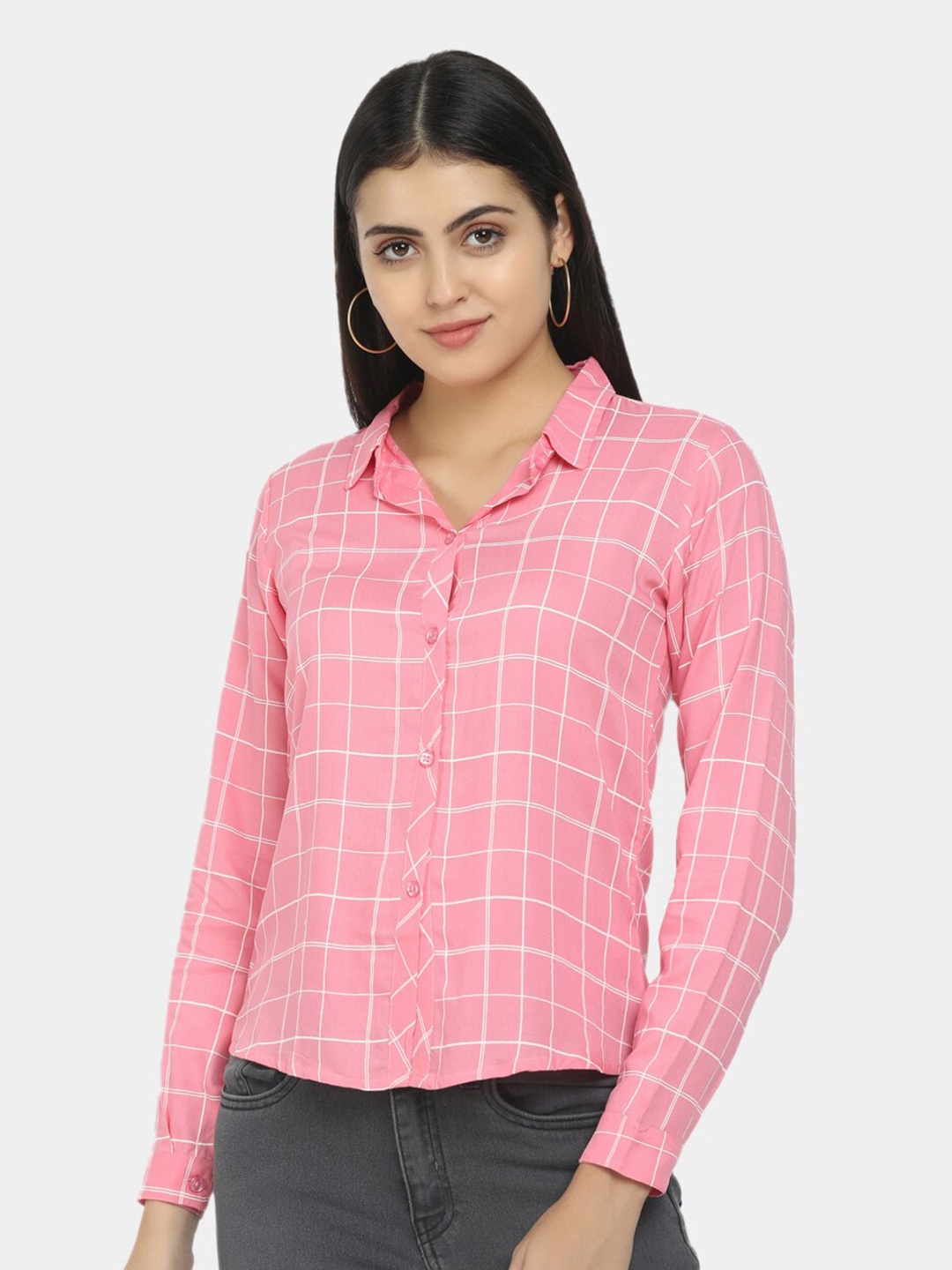 

V-Mart Women Pink Windowpane Checks Checked Casual Shirt