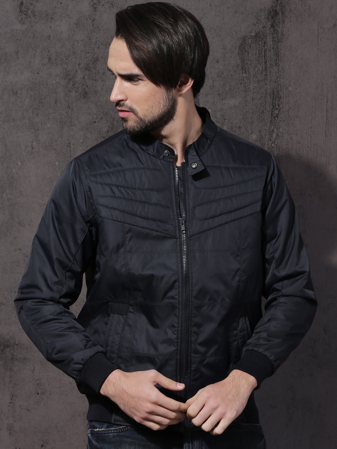 

Roadster Men Navy Blue Solid Bomber Jacket