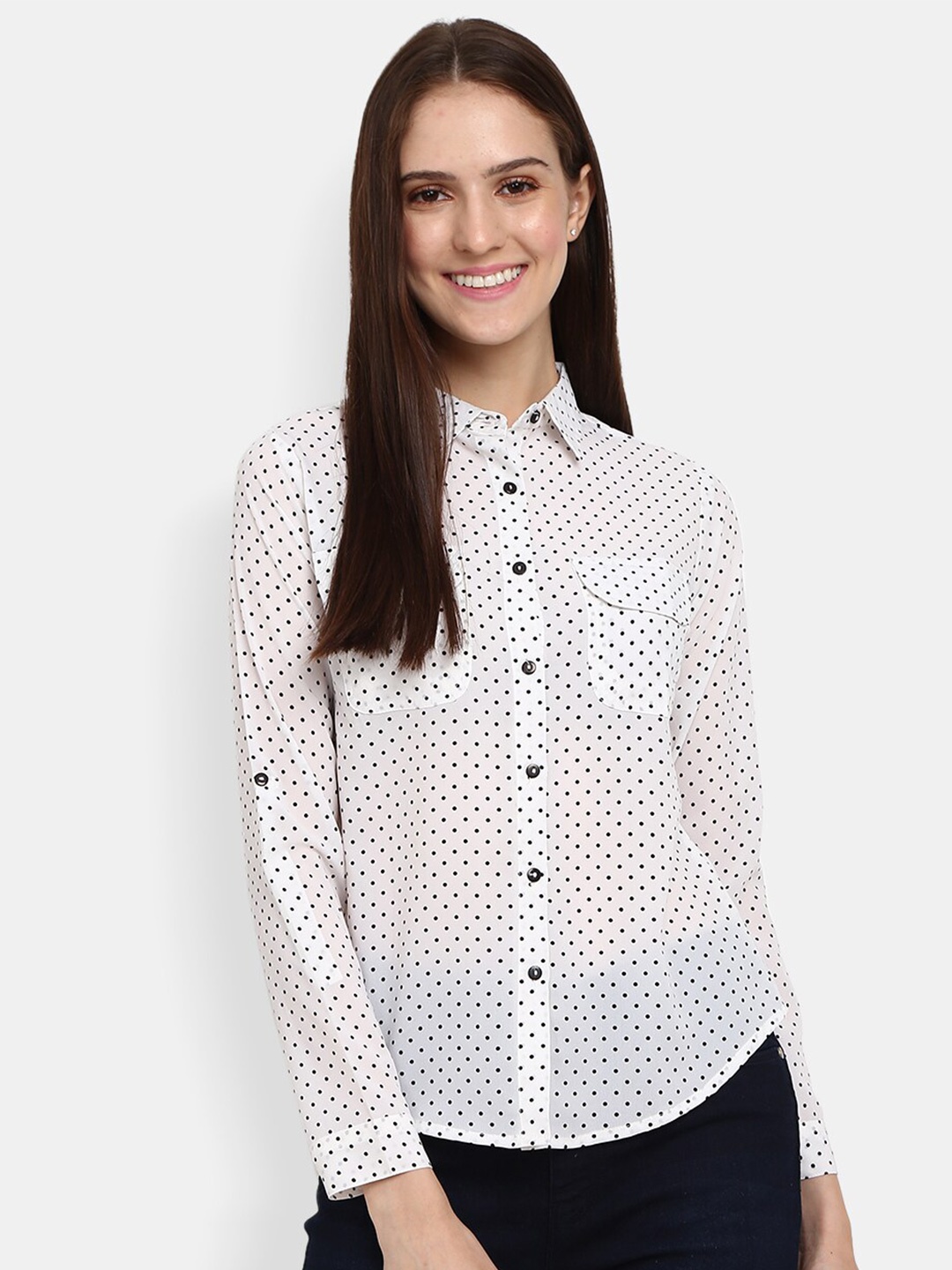 

V-Mart Women White Printed Casual Shirt