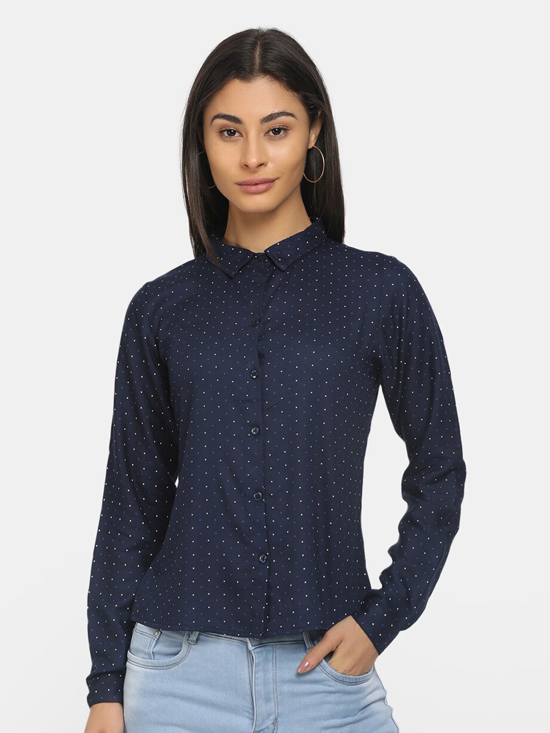 

V-Mart Women Navy Blue Printed Casual Shirt