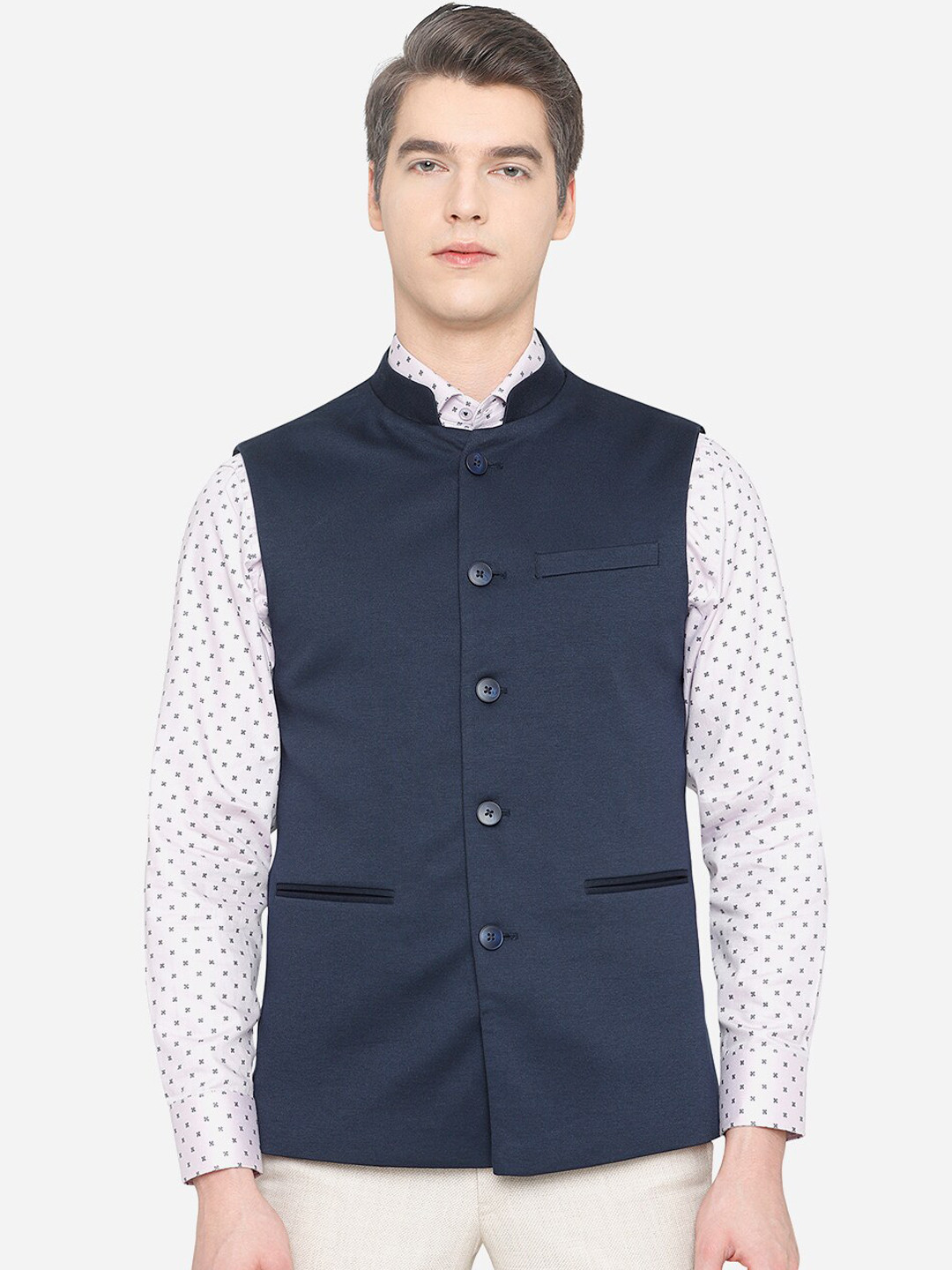 

JB STUDIO Men Blue Solid Woven Nehru Jackets