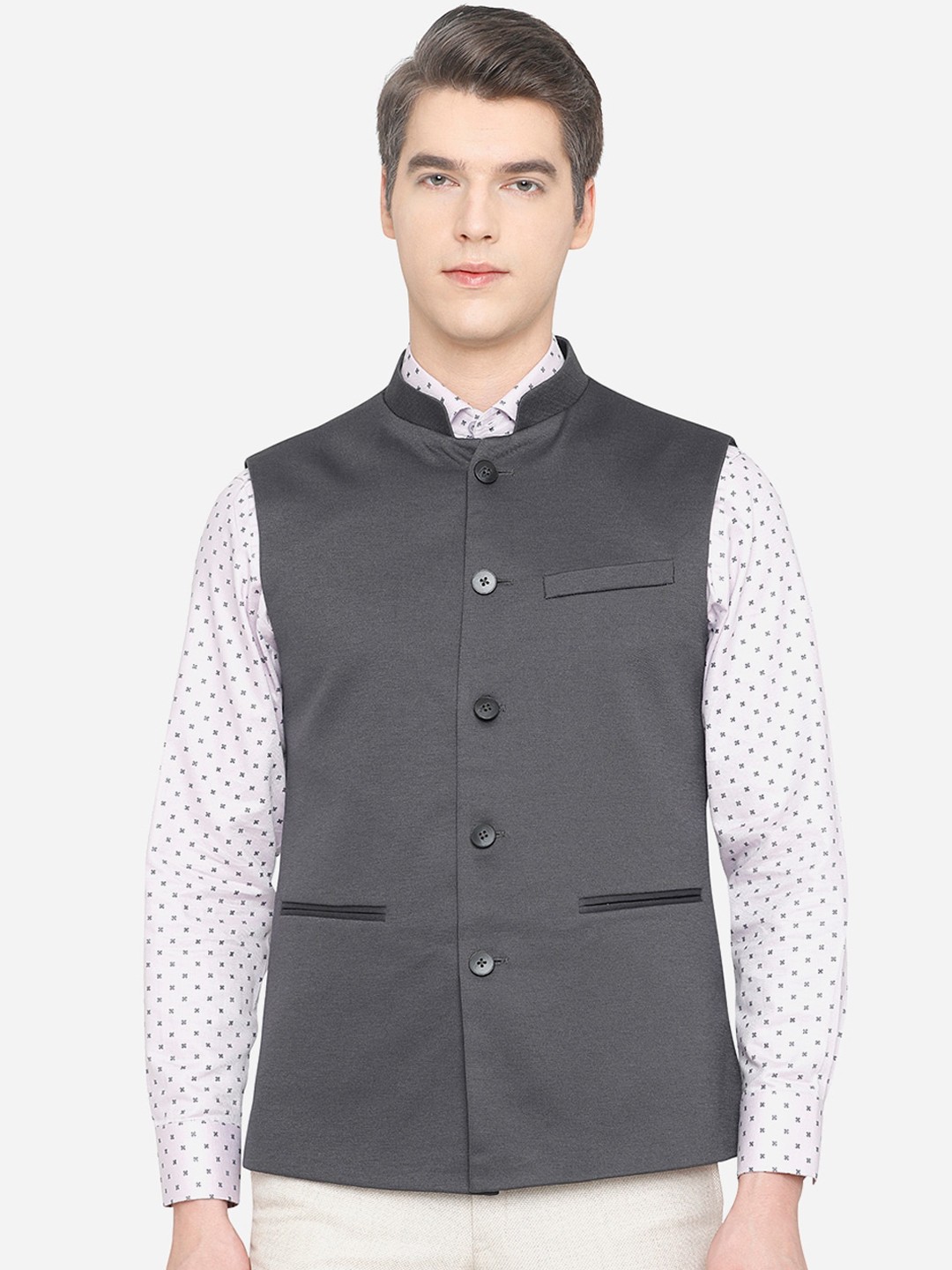 

JB STUDIO Men Grey Solid Nehru Jacket