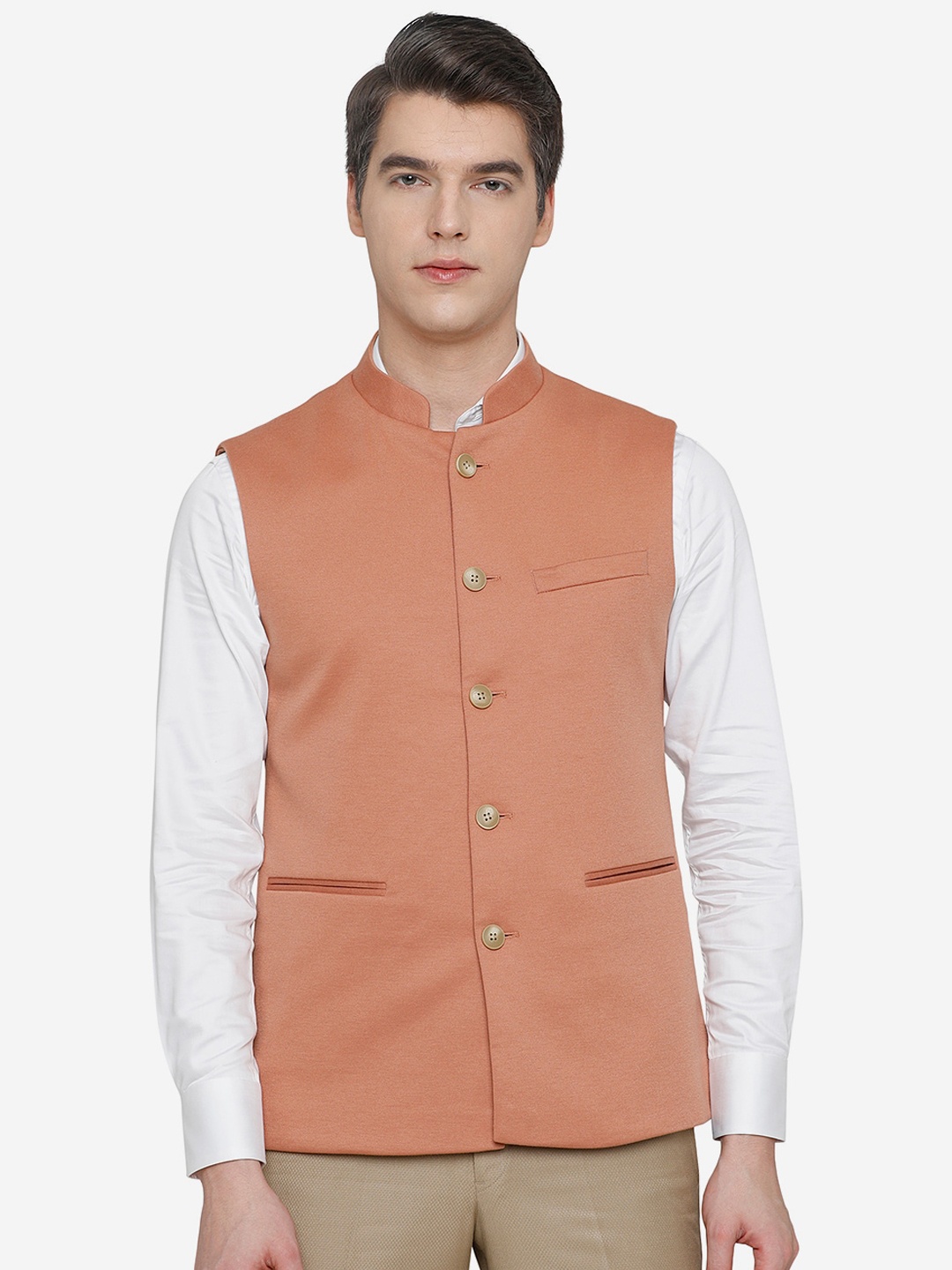 

JB STUDIO Men Orange Solid Nehru Jackets