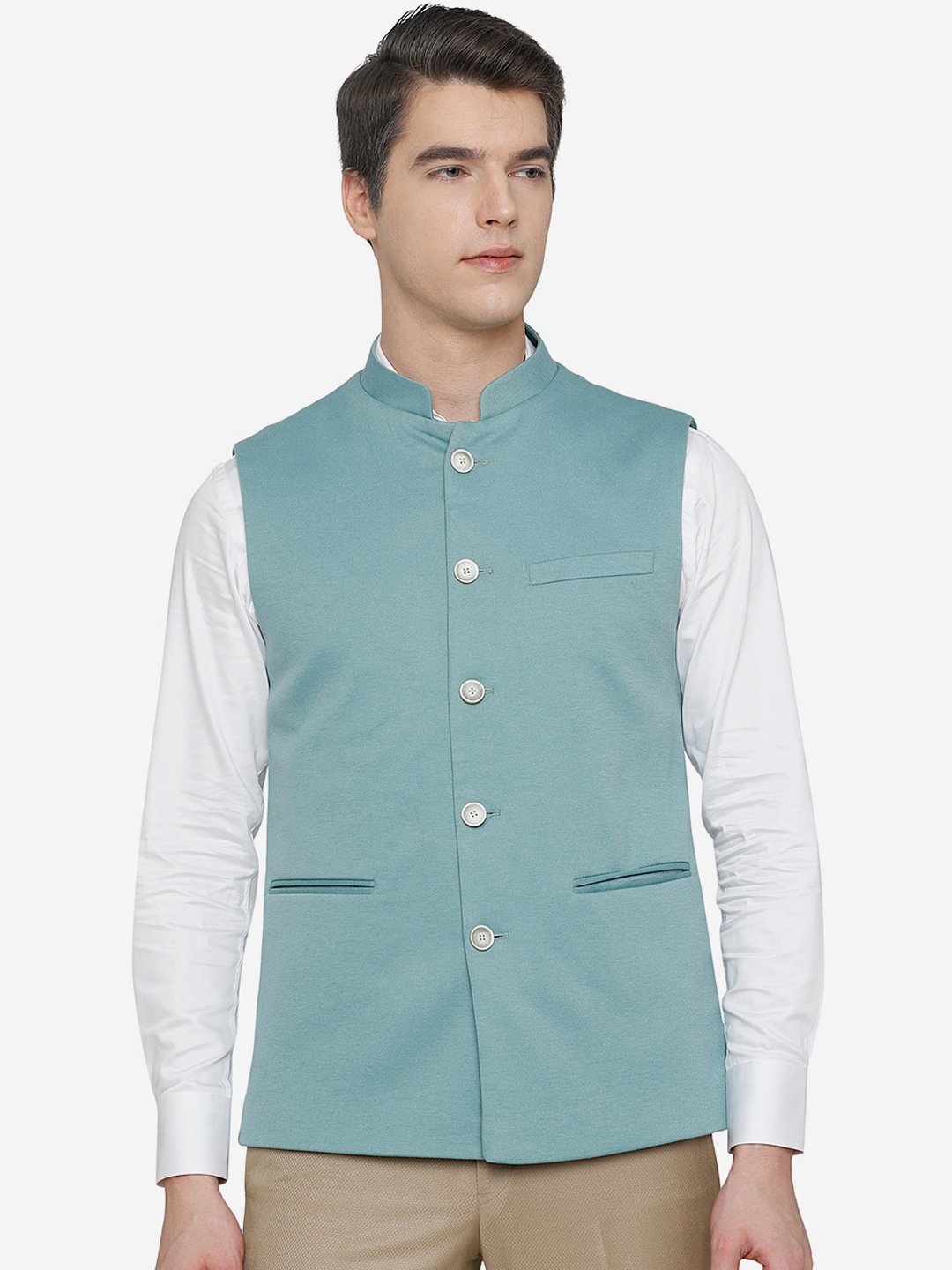 

JB STUDIO Men Blue Solid Nehru Jacket, Green
