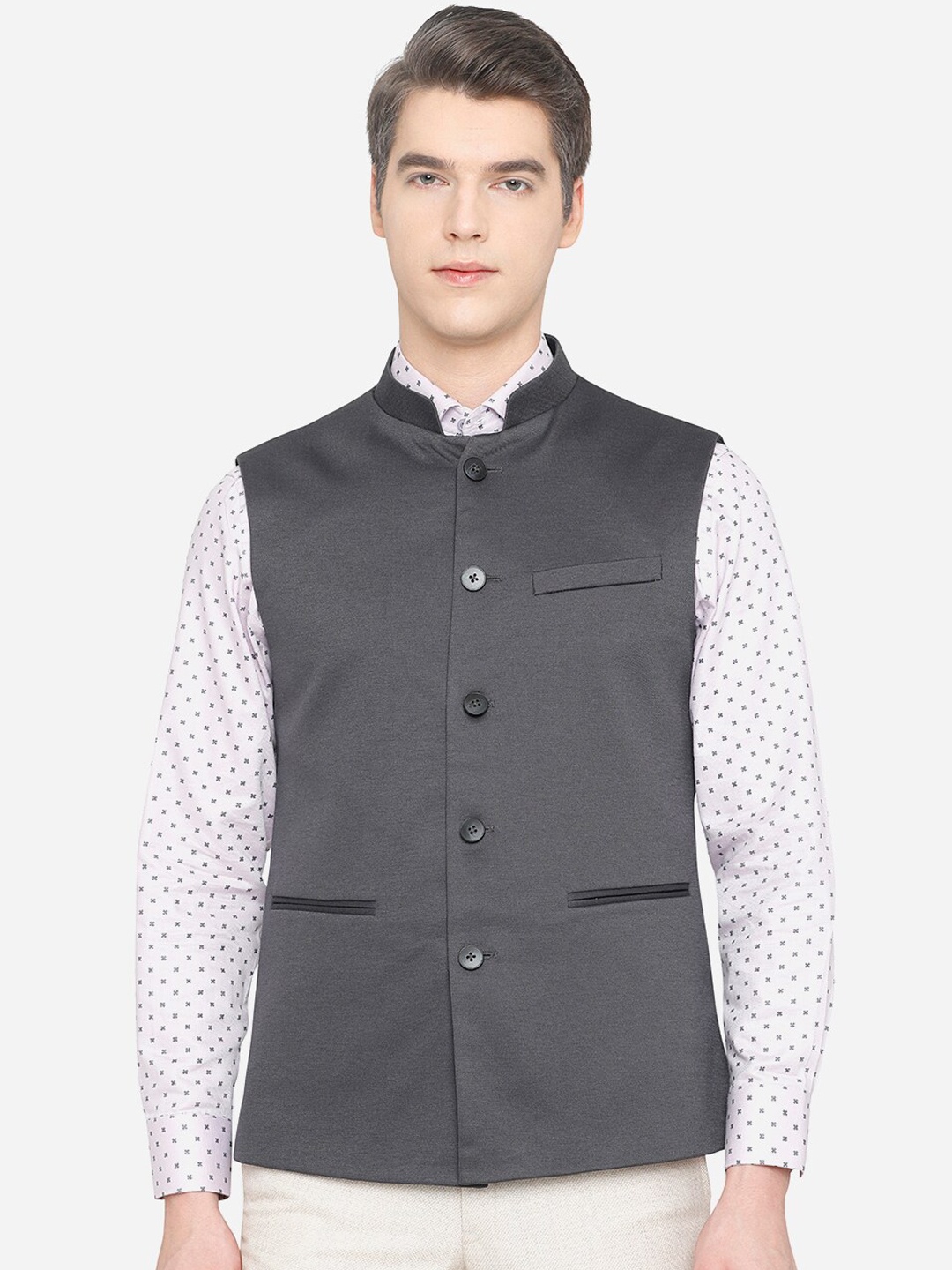 

JB STUDIO Men Grey Solid Bandhgala Nehru Jacket