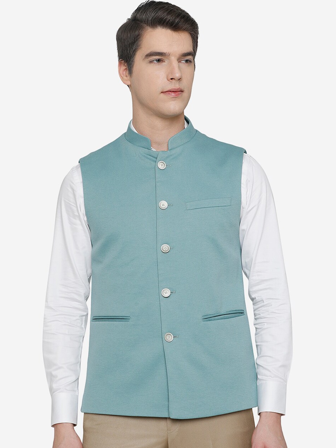 

JB STUDIO Men Blue Solid Nehru Jacket