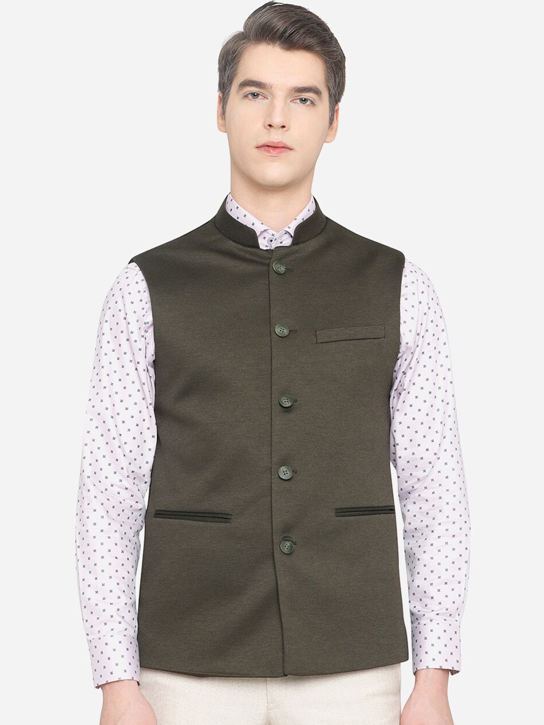 

JB STUDIO Men Green Solid Nehru Jackets