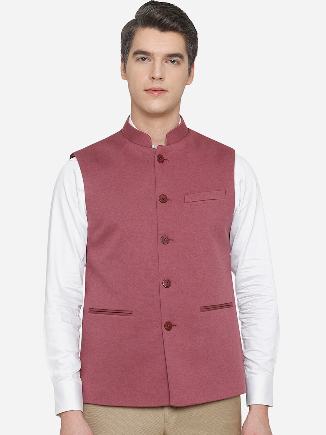 

JB STUDIO Men Pink Solid Nehru Jacket