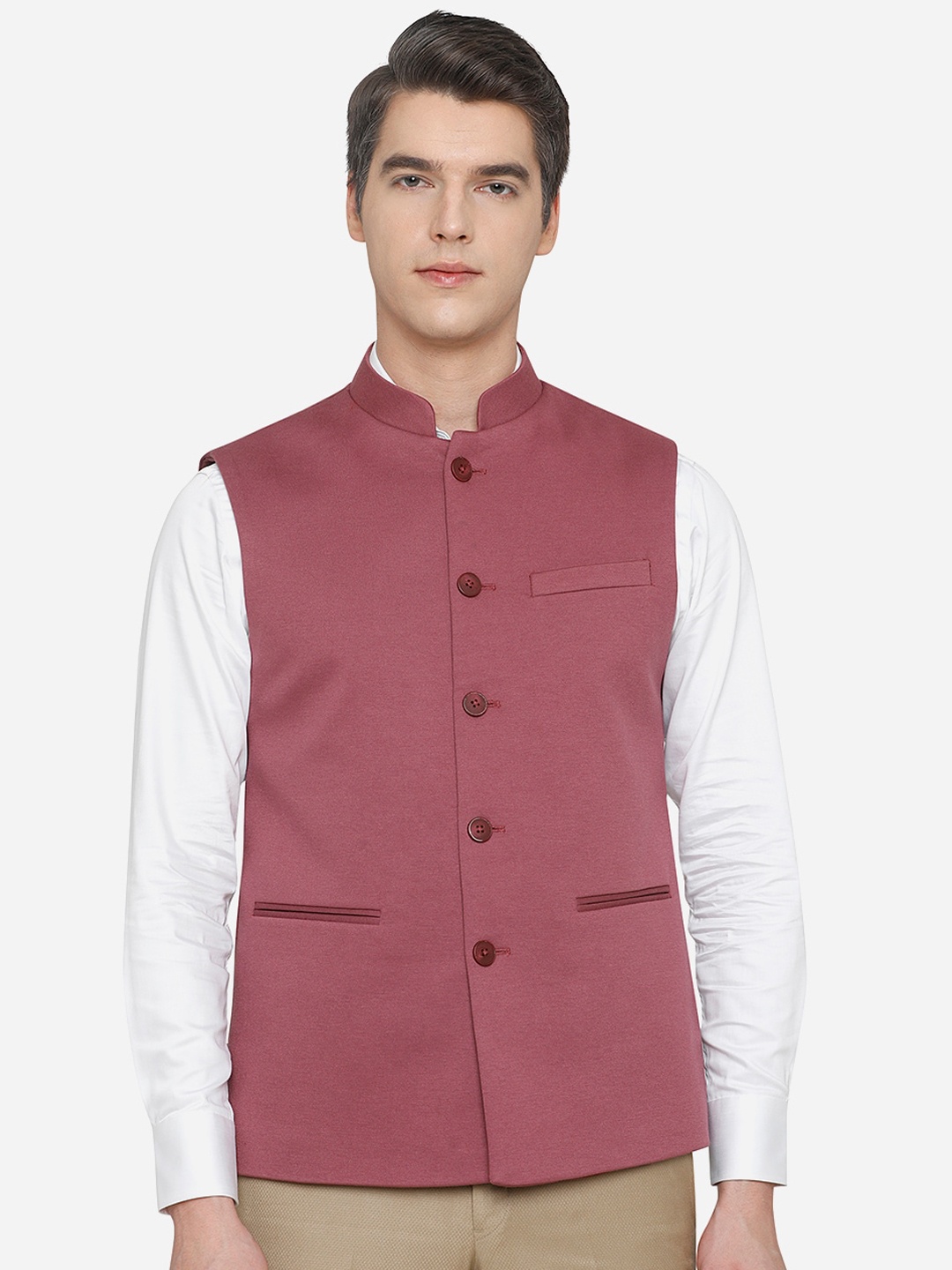 

JB STUDIO Men Pink Solid Woven Nehru Jackets