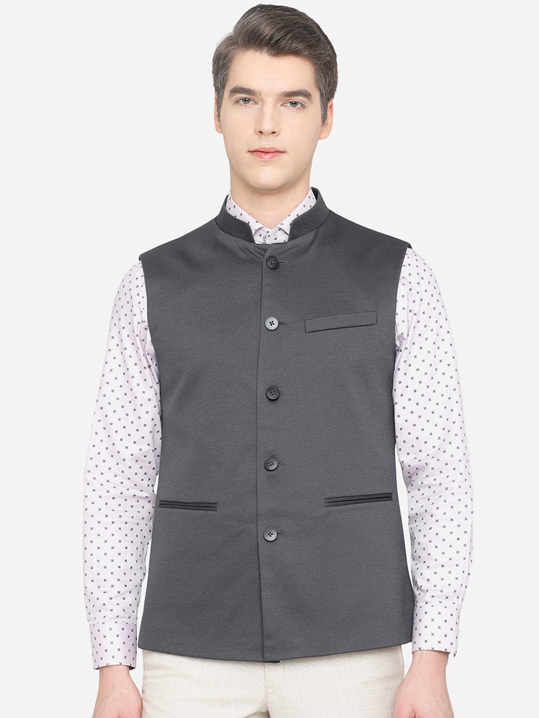 

JB STUDIO Men Grey Solid Nehru Jacket