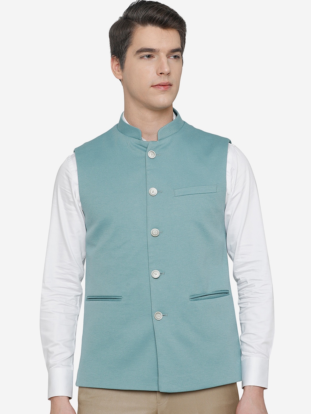 

JB STUDIO Men Blue Solid Nehru Jacket