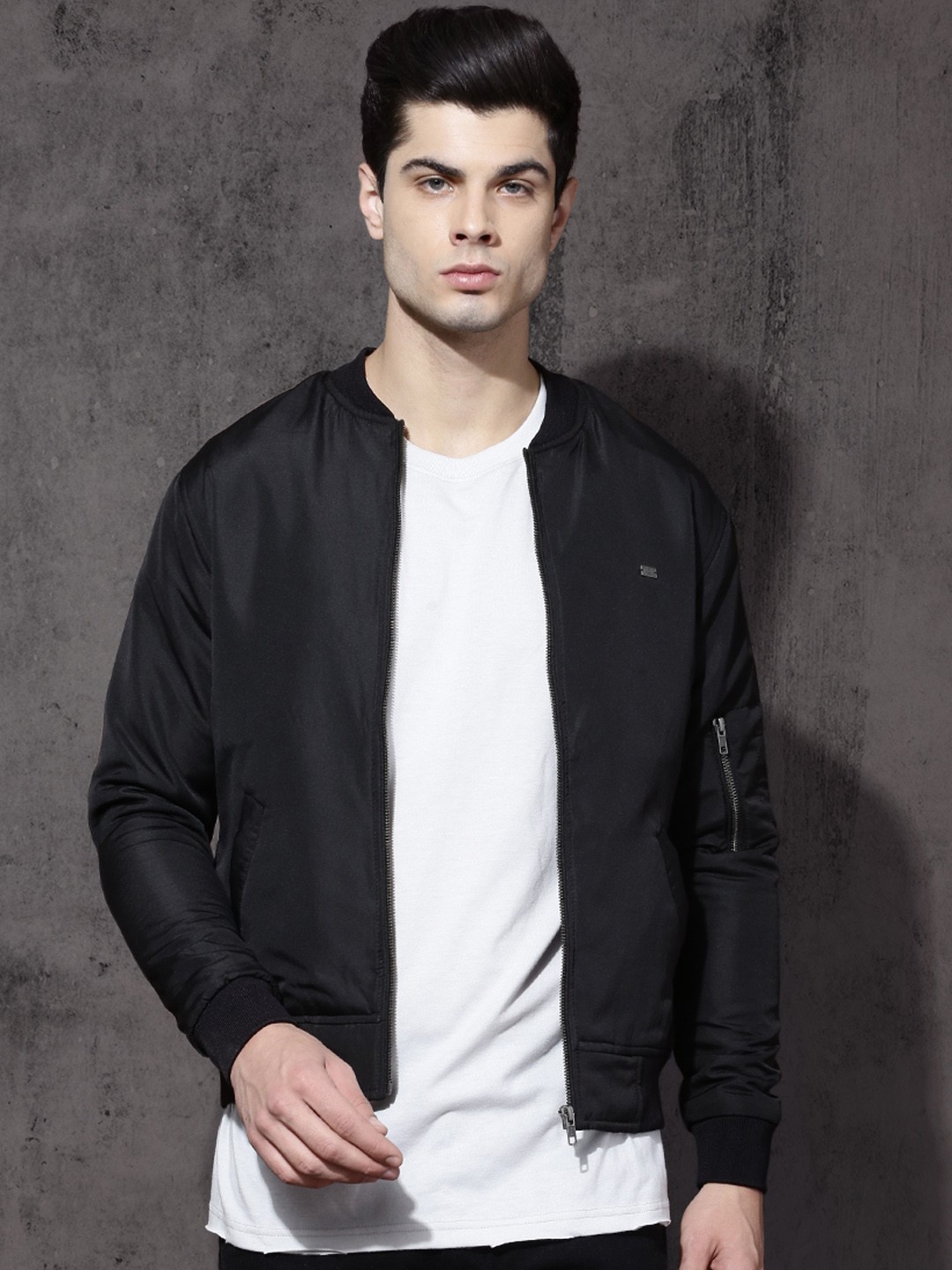 

Roadster Men Black Solid Bomber Jacket