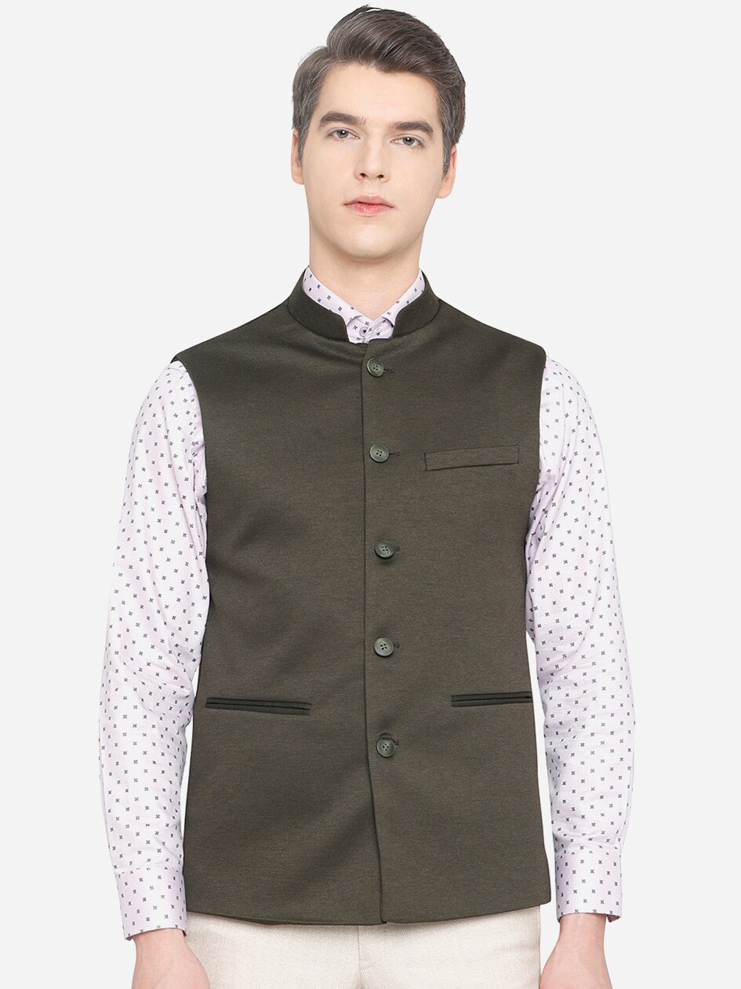 

JB STUDIO Men Green Solid Bandhgala Nehru Jackets
