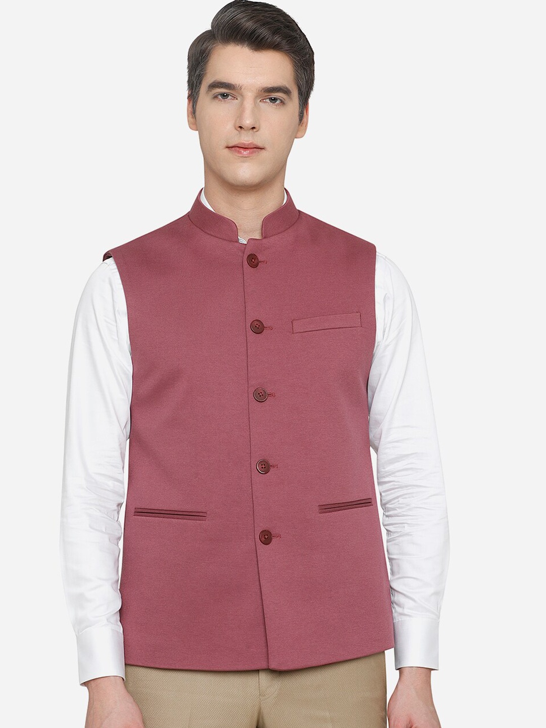 

JB STUDIO Men Pink Solid Nehru Jackets