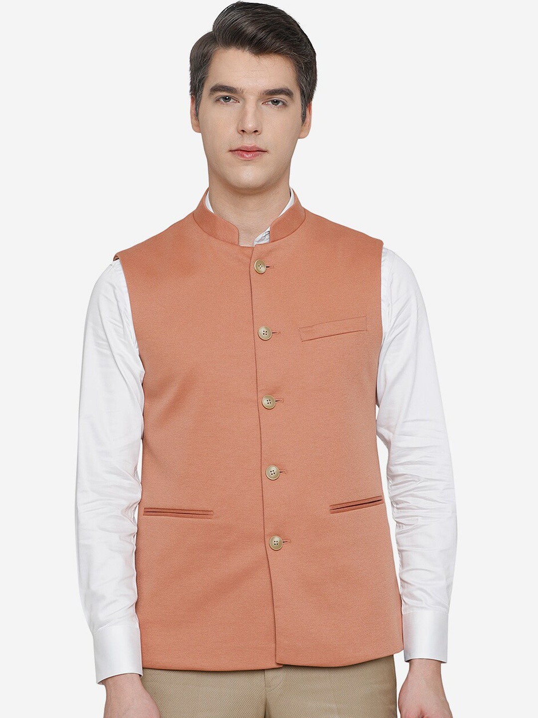 

JB STUDIO Men Solid Nehru Jackets, Orange