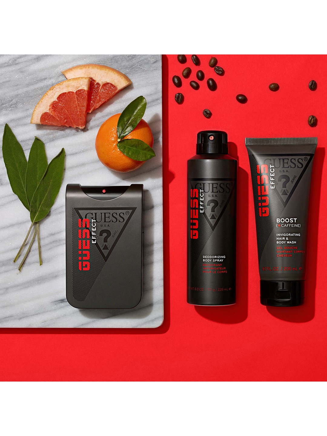 

GUESS Men Grooming Effect Boost & Caffeine Invigorating Hair & Body Wash 200 ml, Transparent