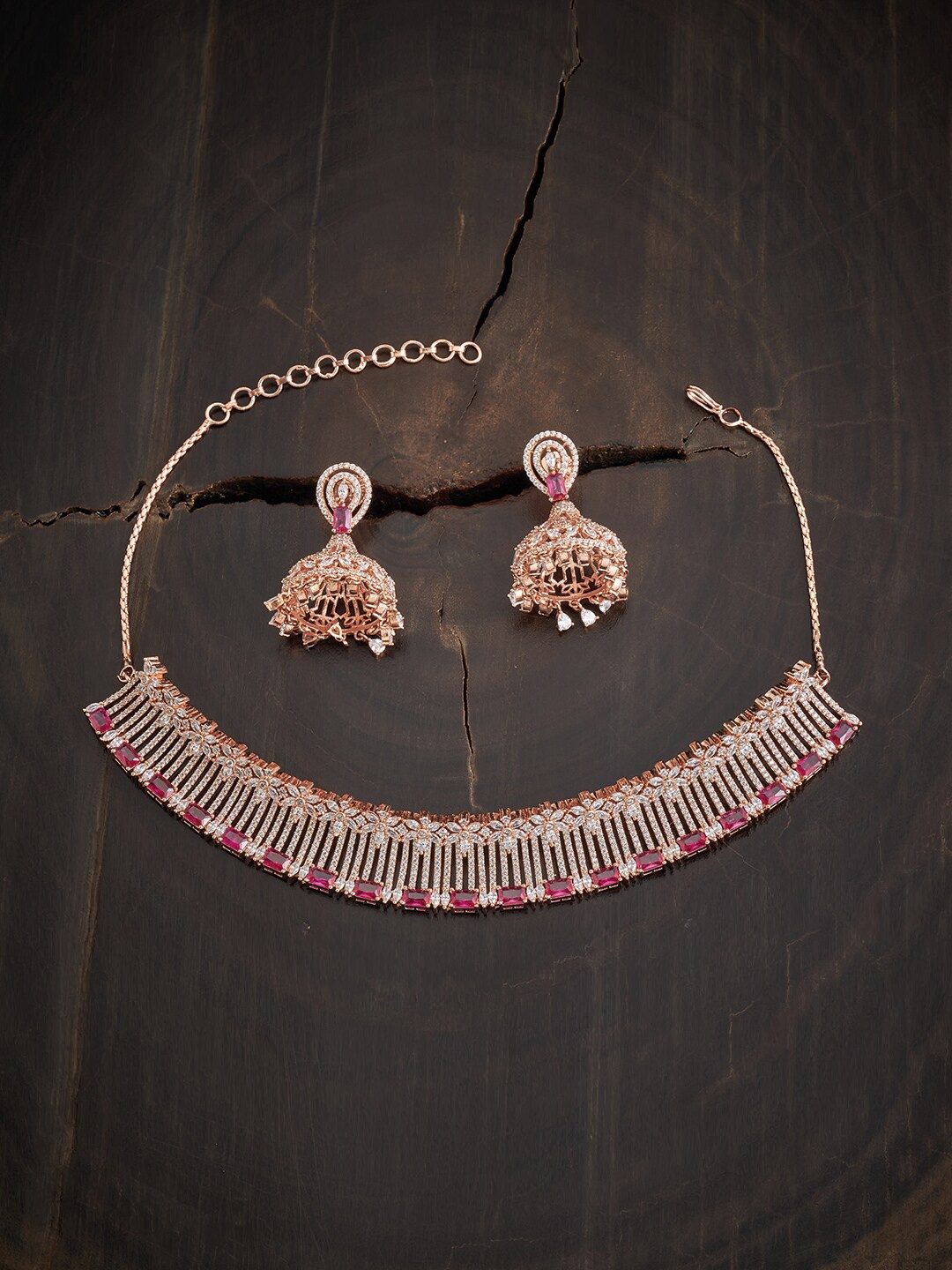 

Kushal's Fashion Jewellery Rose Gold Plated Studded Jewellery Set