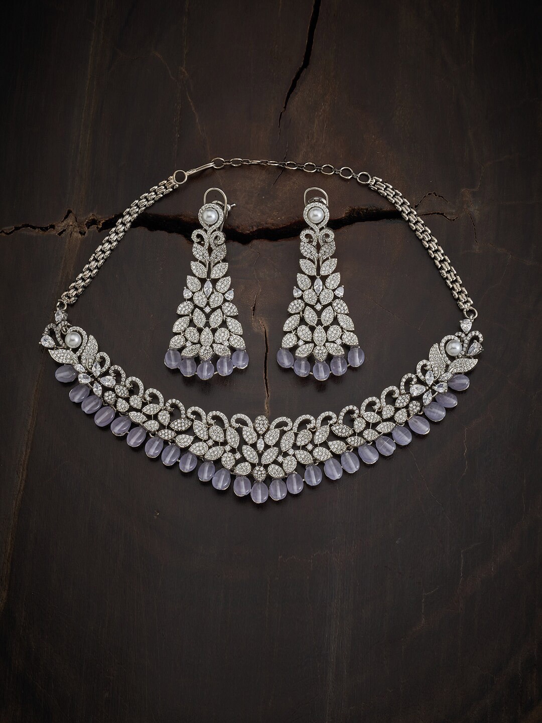 

Kushal's Fashion Jewellery Rhodium-Plated Kundan Jewellery Set, Silver