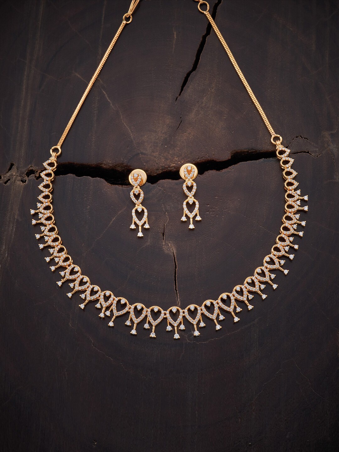 

Kushal's Fashion Jewellery White & Gold-Toned & Plated CZ Necklace Set