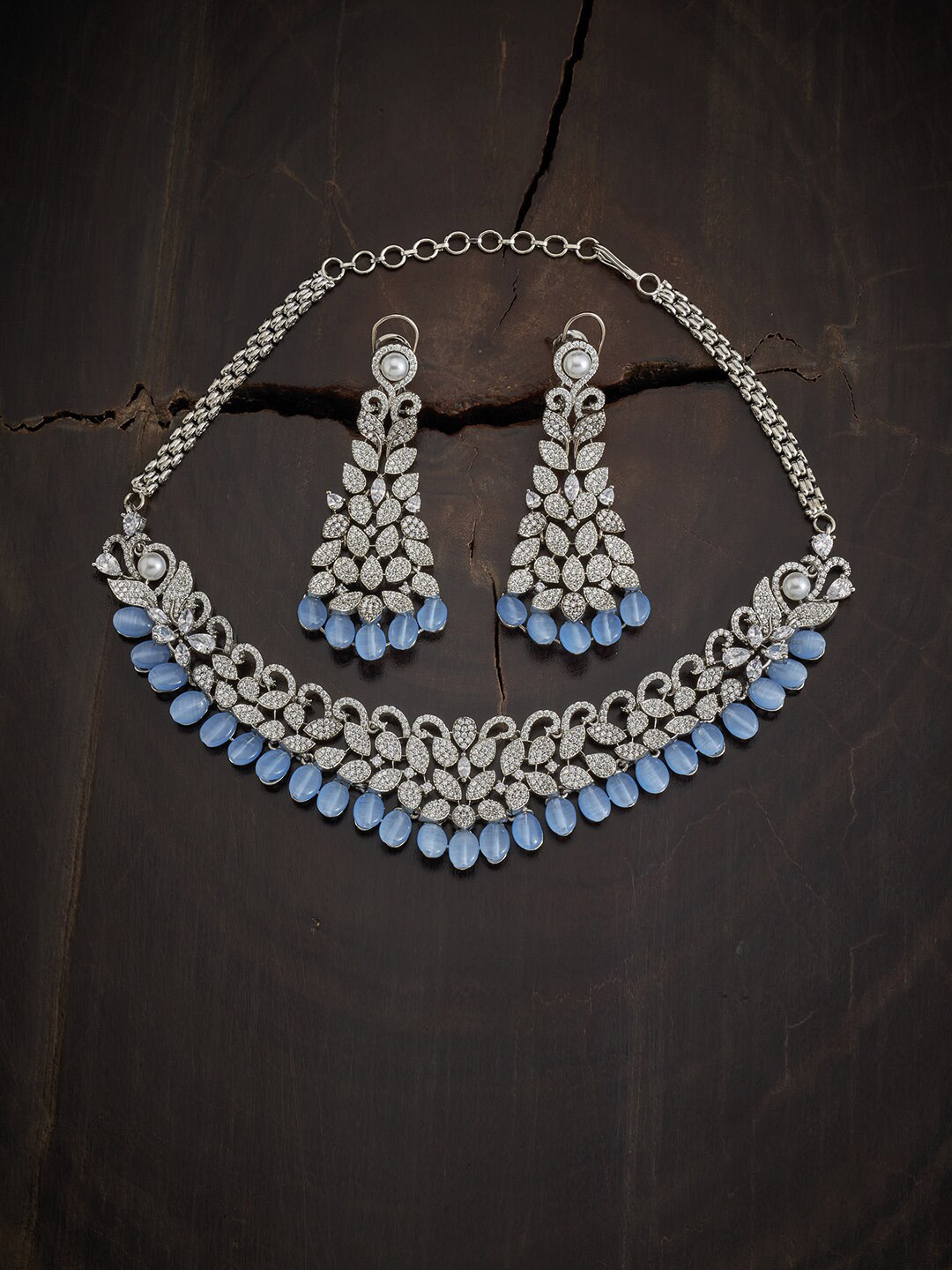

Kushal's Fashion Jewellery Blue & Rhodium Plated Studded Jewellery Set
