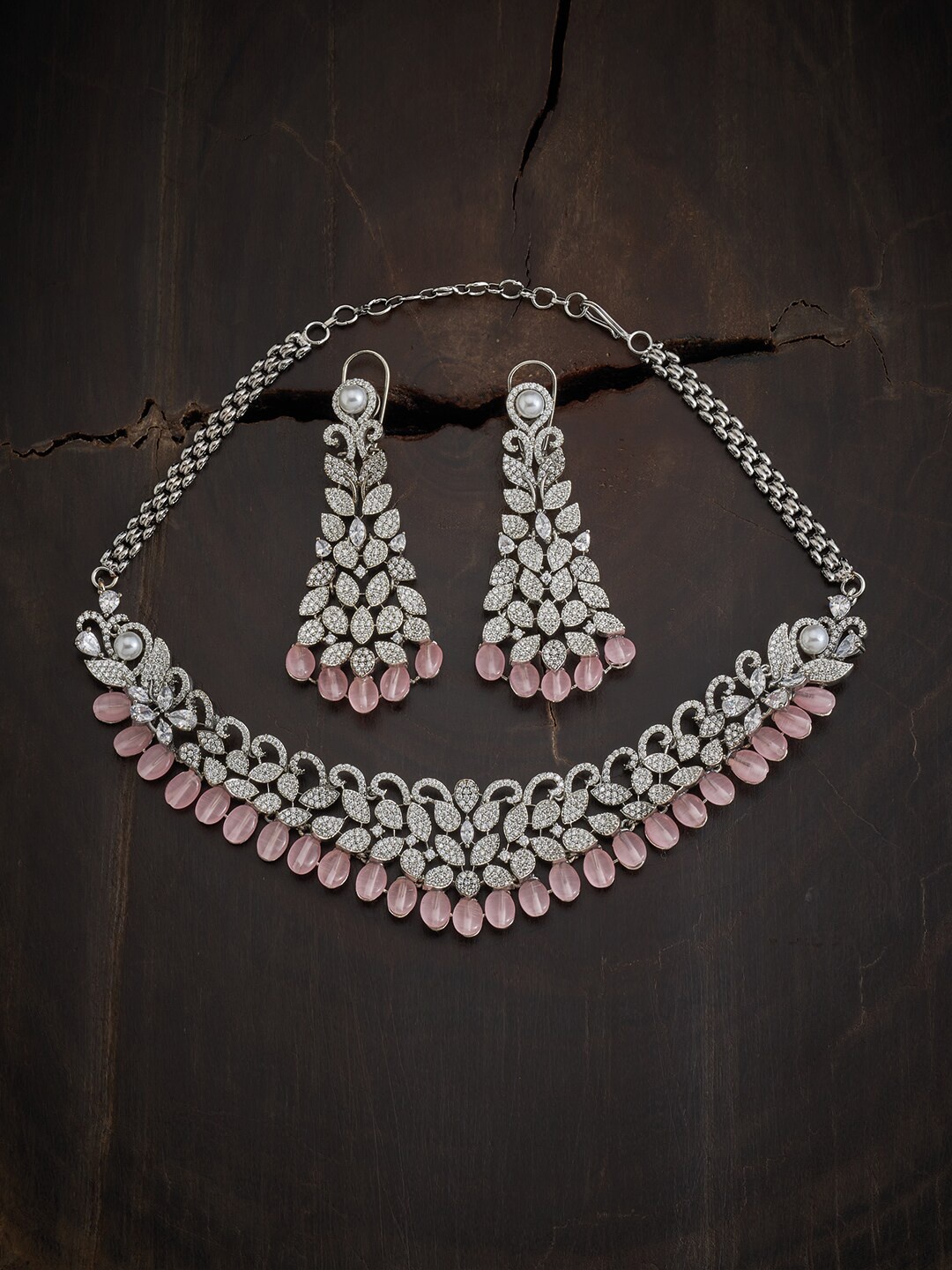 

Kushal's Fashion Jewellery Silver Toned Pink Rhodium Plated Jewellery Set