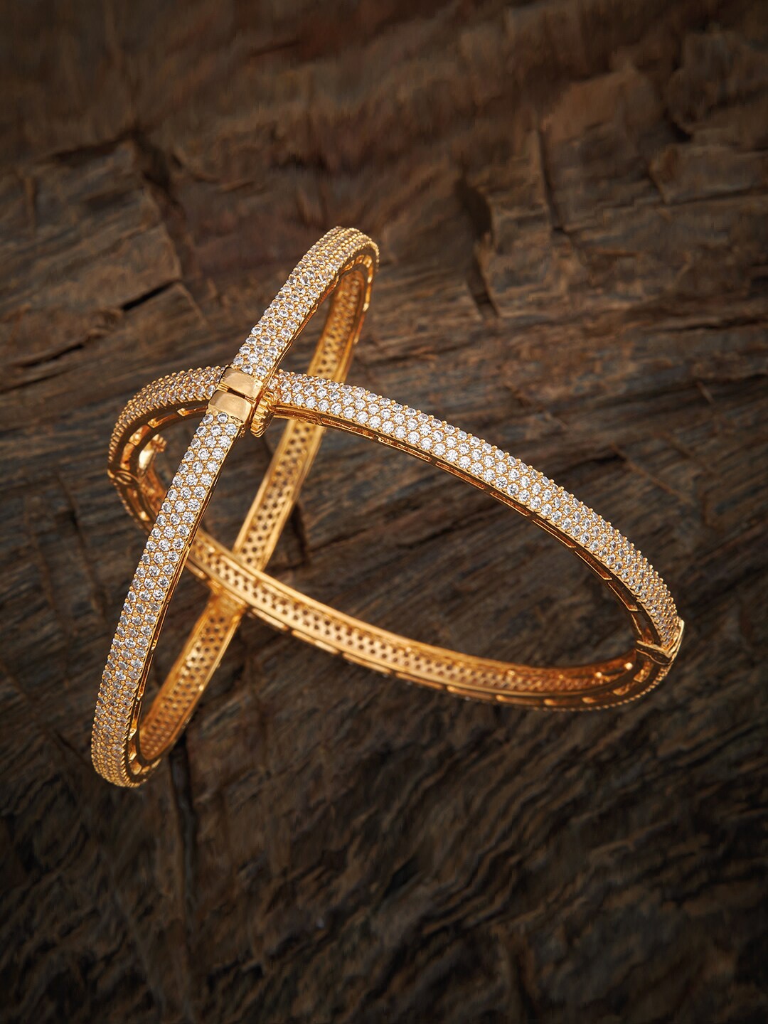 

Kushal's Fashion Jewellery Set Of 2 Gold-Plated White Stone-Studded Bangles