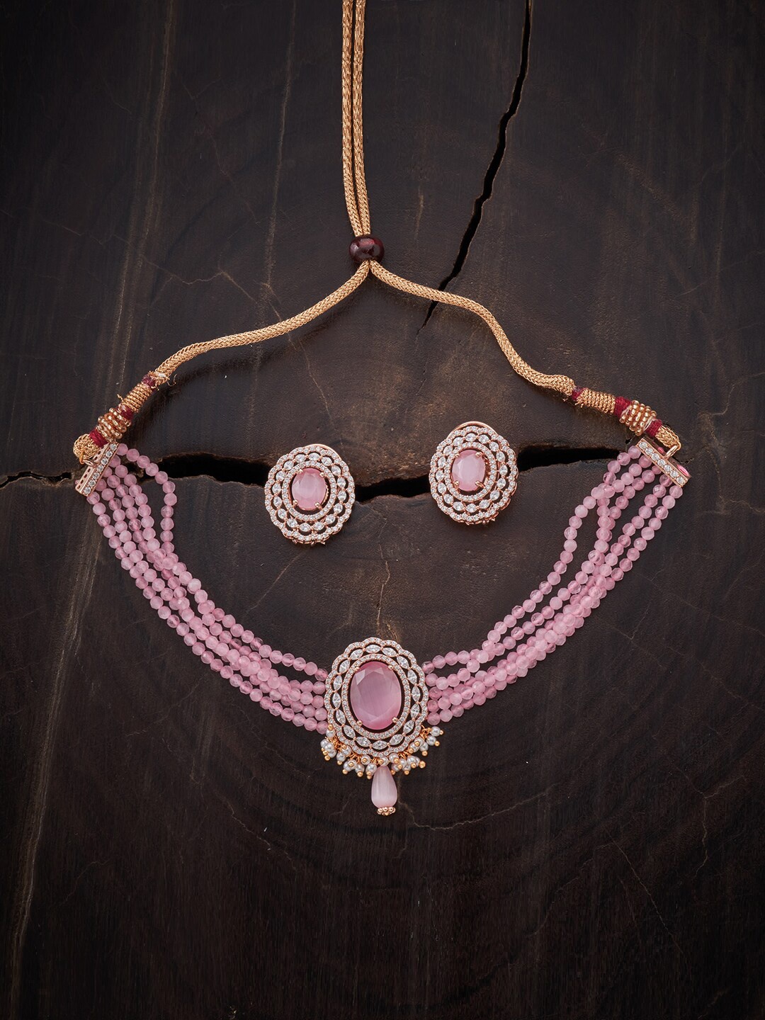 

Kushal's Fashion Jewellery Rose Gold-Plated Pink CZ Studded Jewellery Set