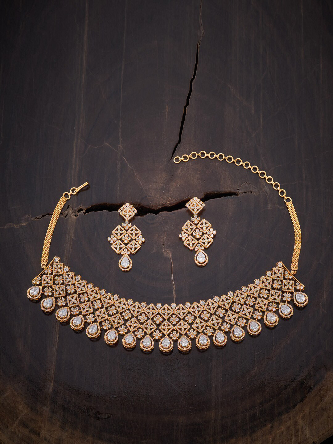 

Kushal's Fashion Jewellery Gold-Plated White CZ-Studded Choker Jewellery Set