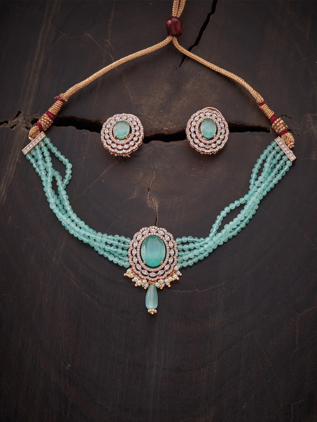

Kushal's Fashion Jewellery Green & Rose Gold-Plated CZ Jewelry Set, Sea green
