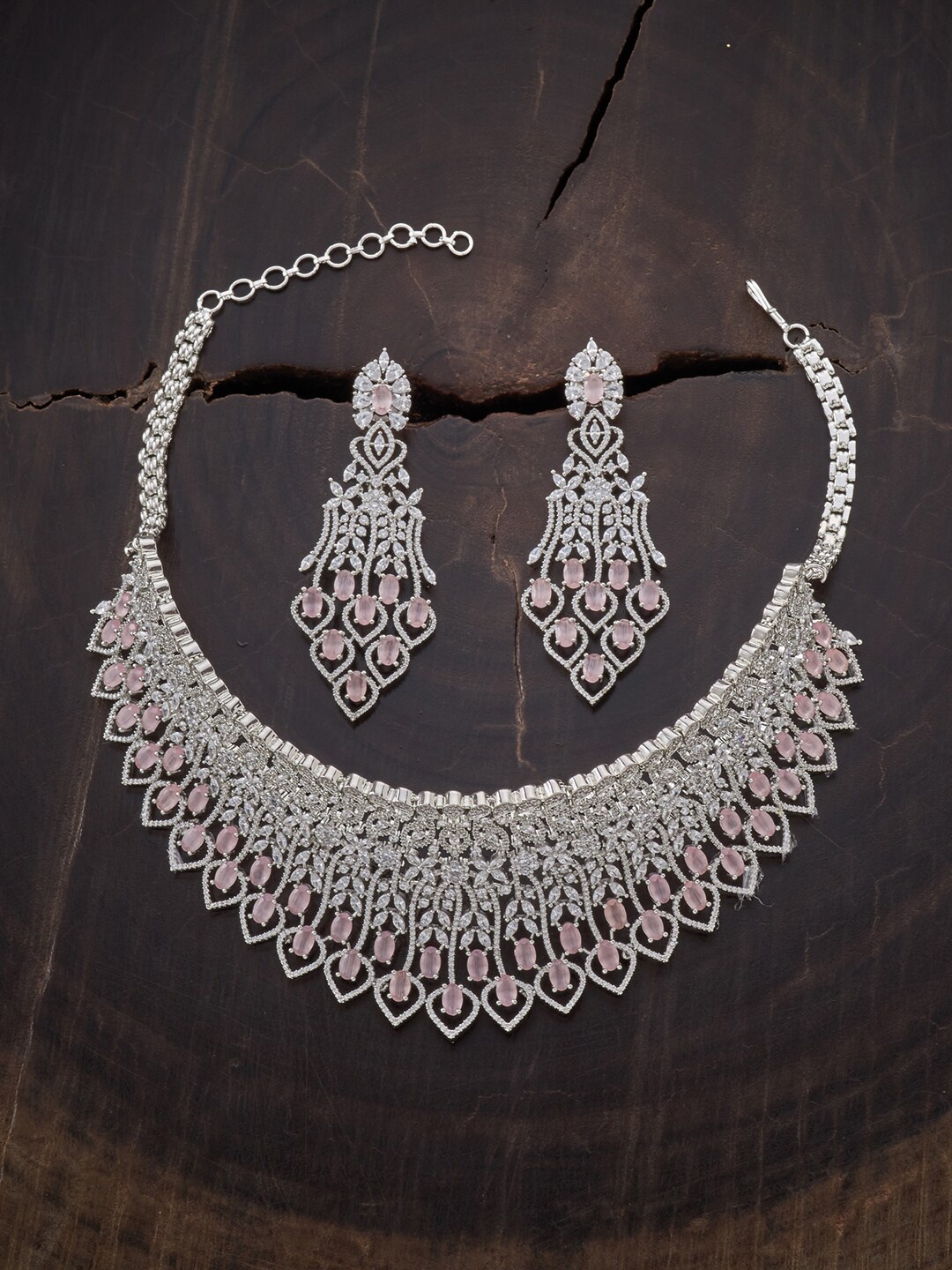 

Kushal's Fashion Jewellery Silver-Toned Pink & White Cubic Zirconia Necklace & Earrings