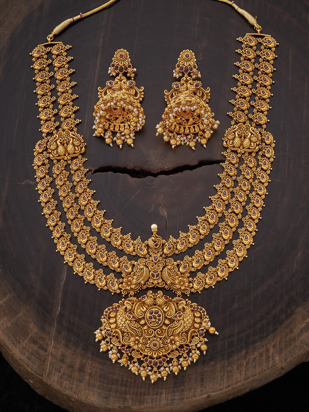 

Kushal's Fashion Jewellery Gold-Plated Red Studded Jewellery Set