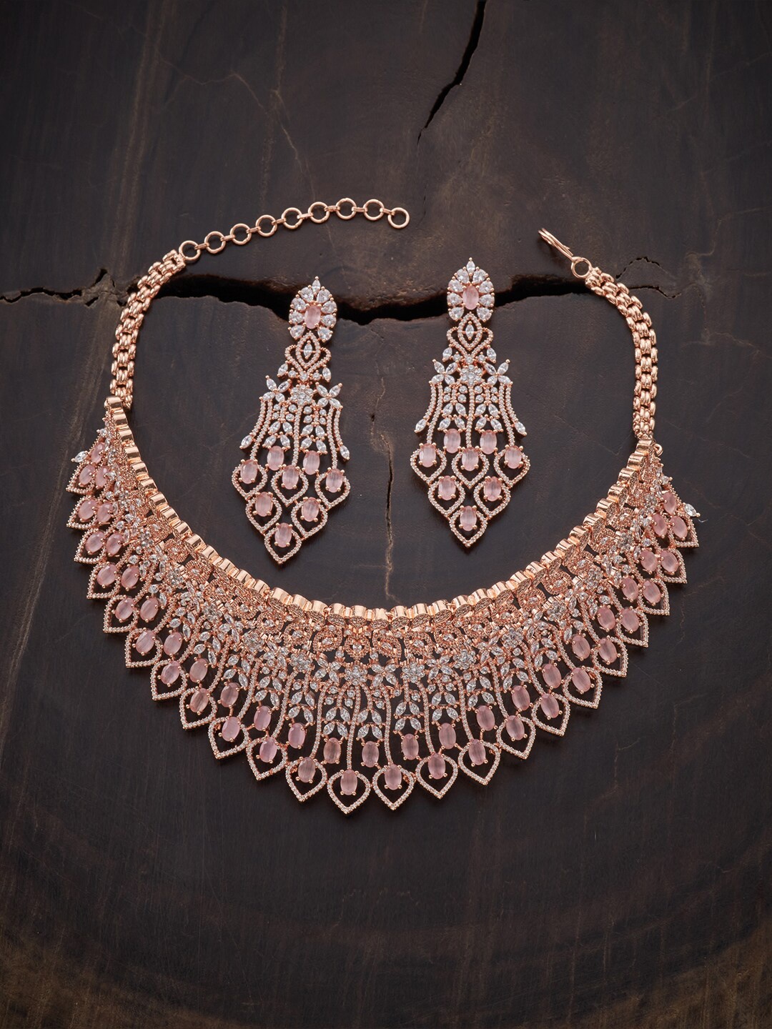 

Kushal's Fashion Jewellery Pink & Rose Gold-Plated CZ Studded Jewellery Set