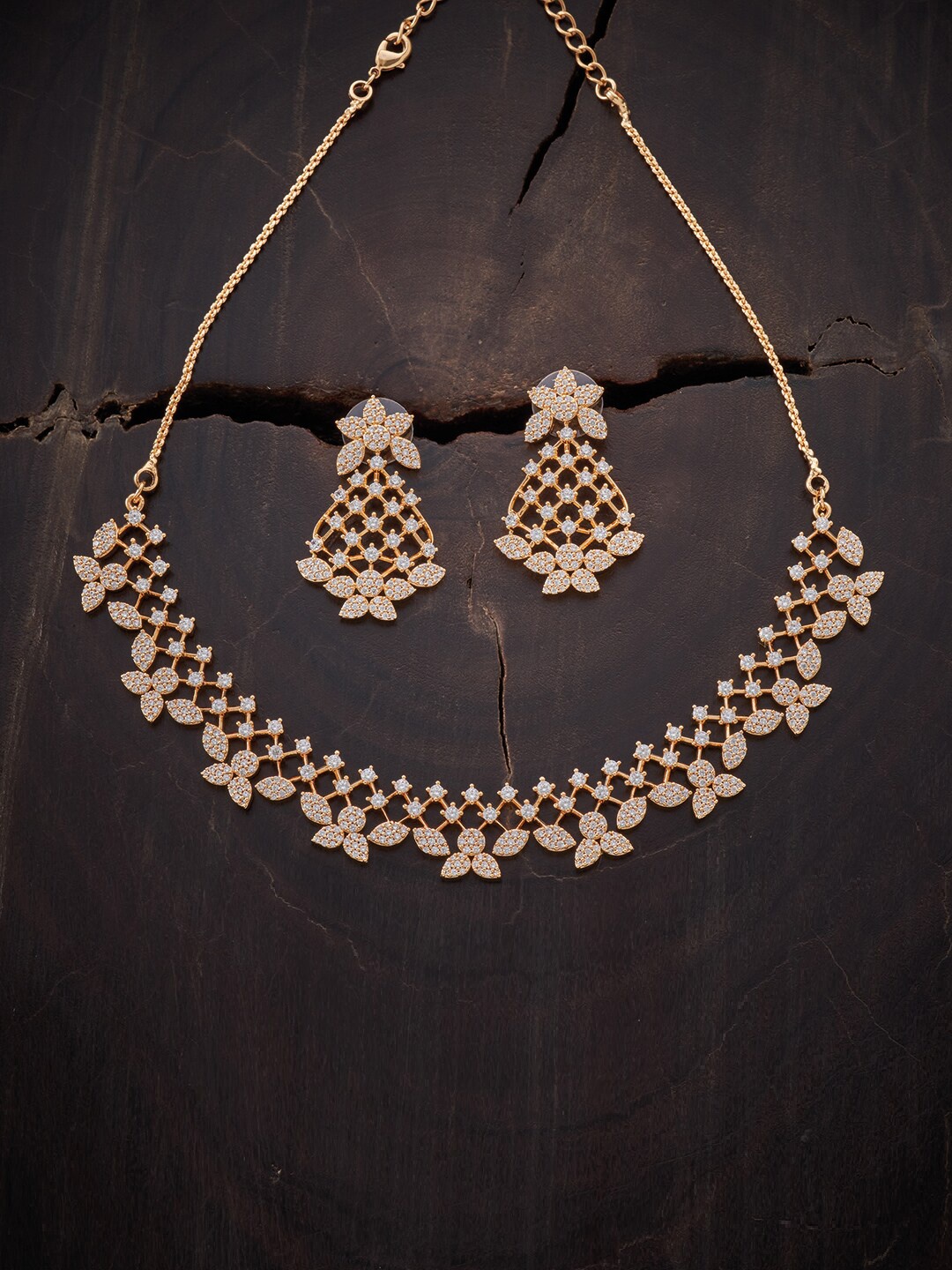 

Kushal's Fashion Jewellery Gold-Plated White CZ Studded Jewellery Set