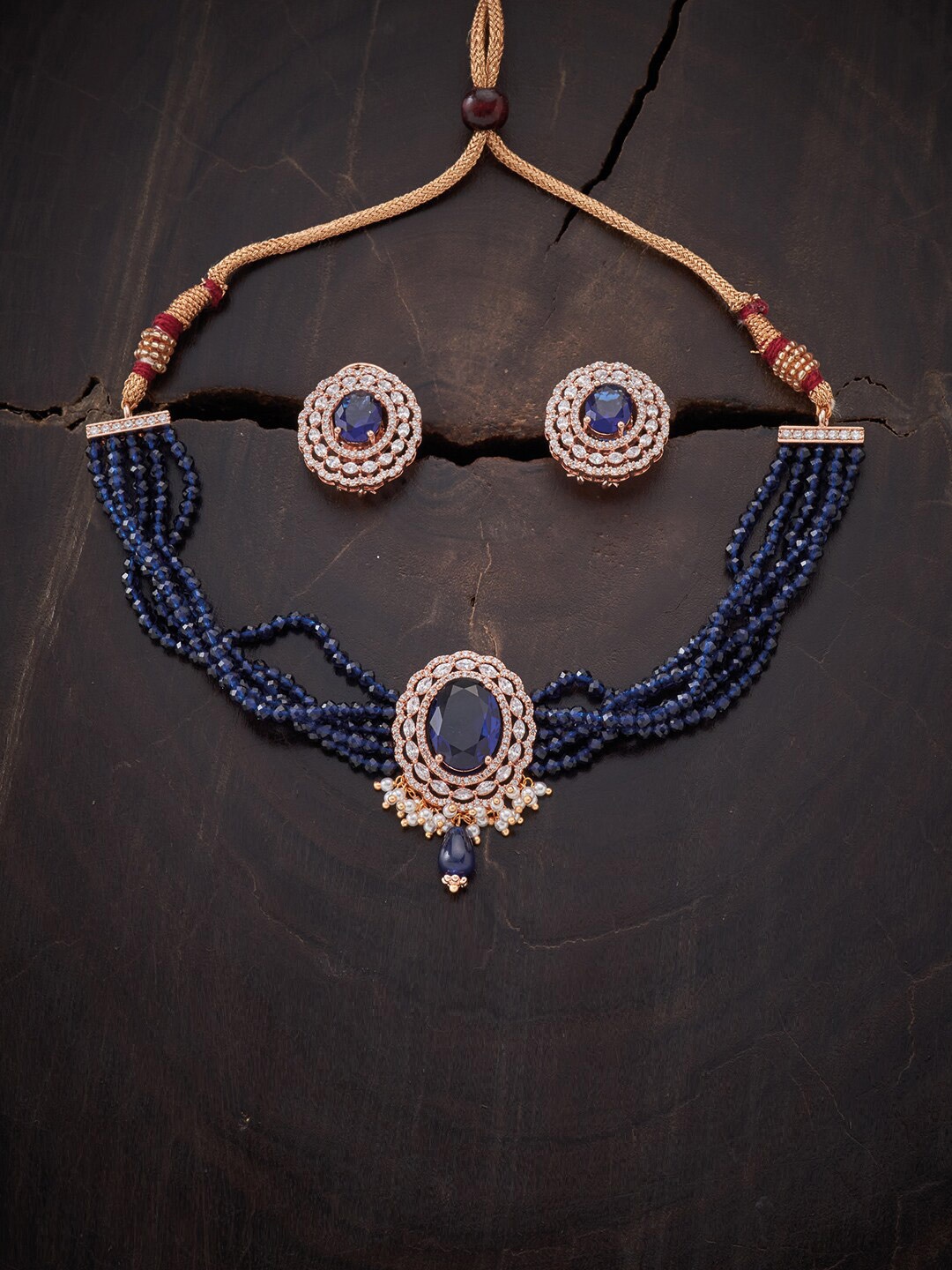 

Kushal's Fashion Jewellery Blue Rhodium-Plated CZ Jewellery Set