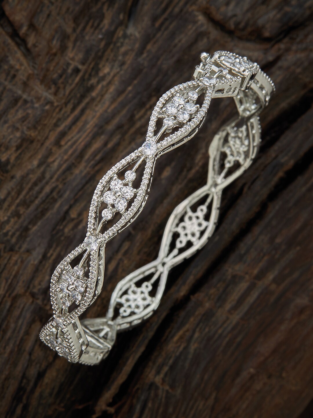 

Kushal's Fashion Jewellery Set Of 2 Rhodium-Plated CZ Studded Bangle, White