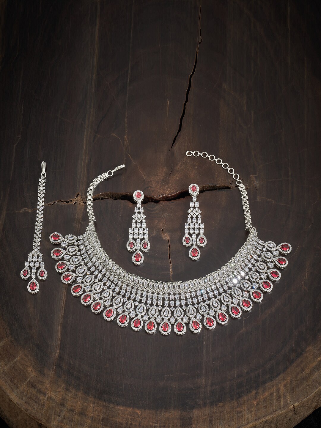 

Kushal's Fashion Jewellery Rhodium-Plated White CZ Studded Jewellery Set