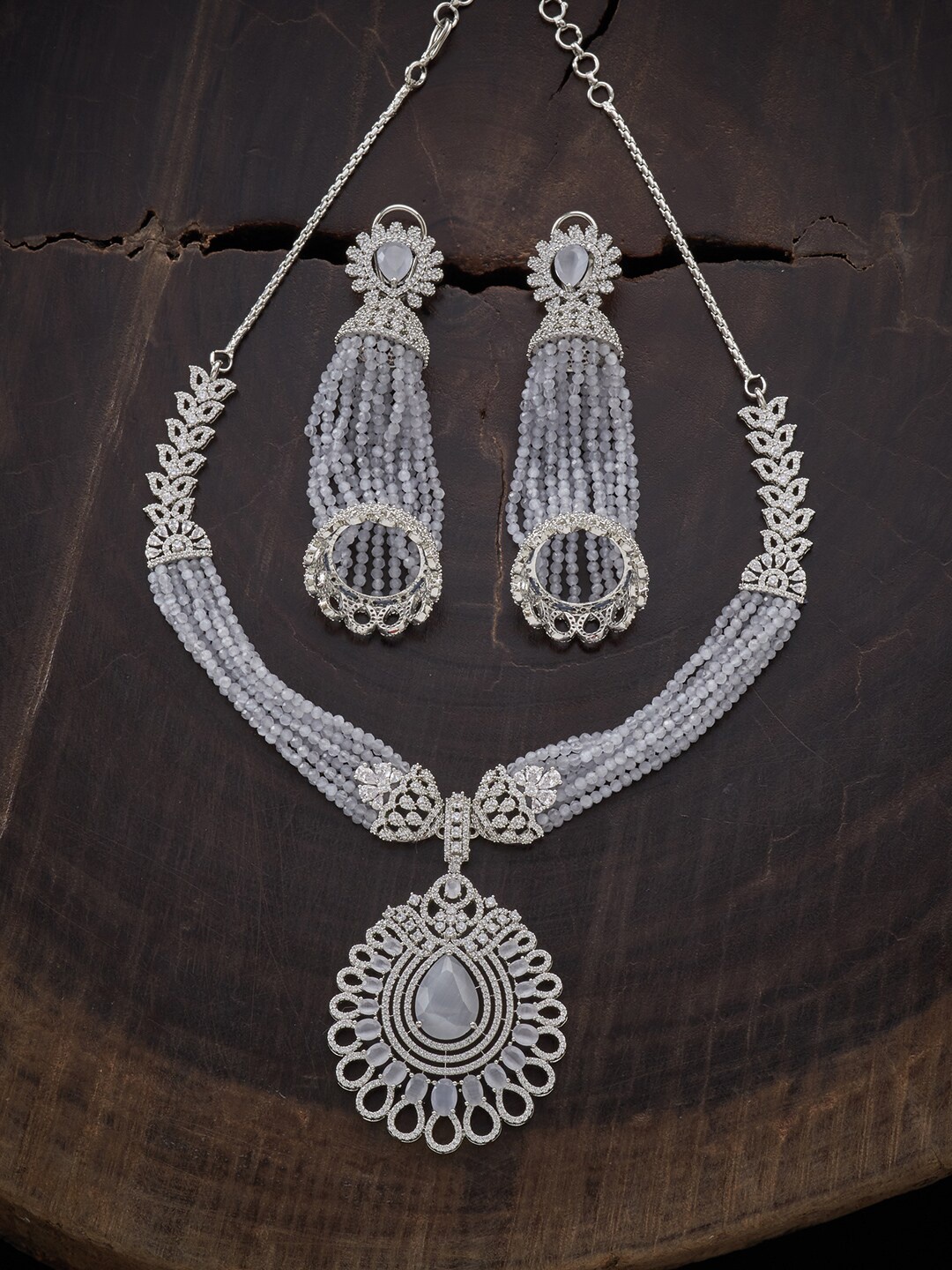 

Kushal's Fashion Jewellery Grey Rhodium-Plated CZ Jewellery Set