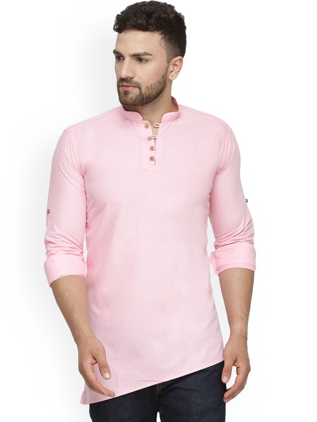 

Benstoke Men Pink Thread Work Kurta