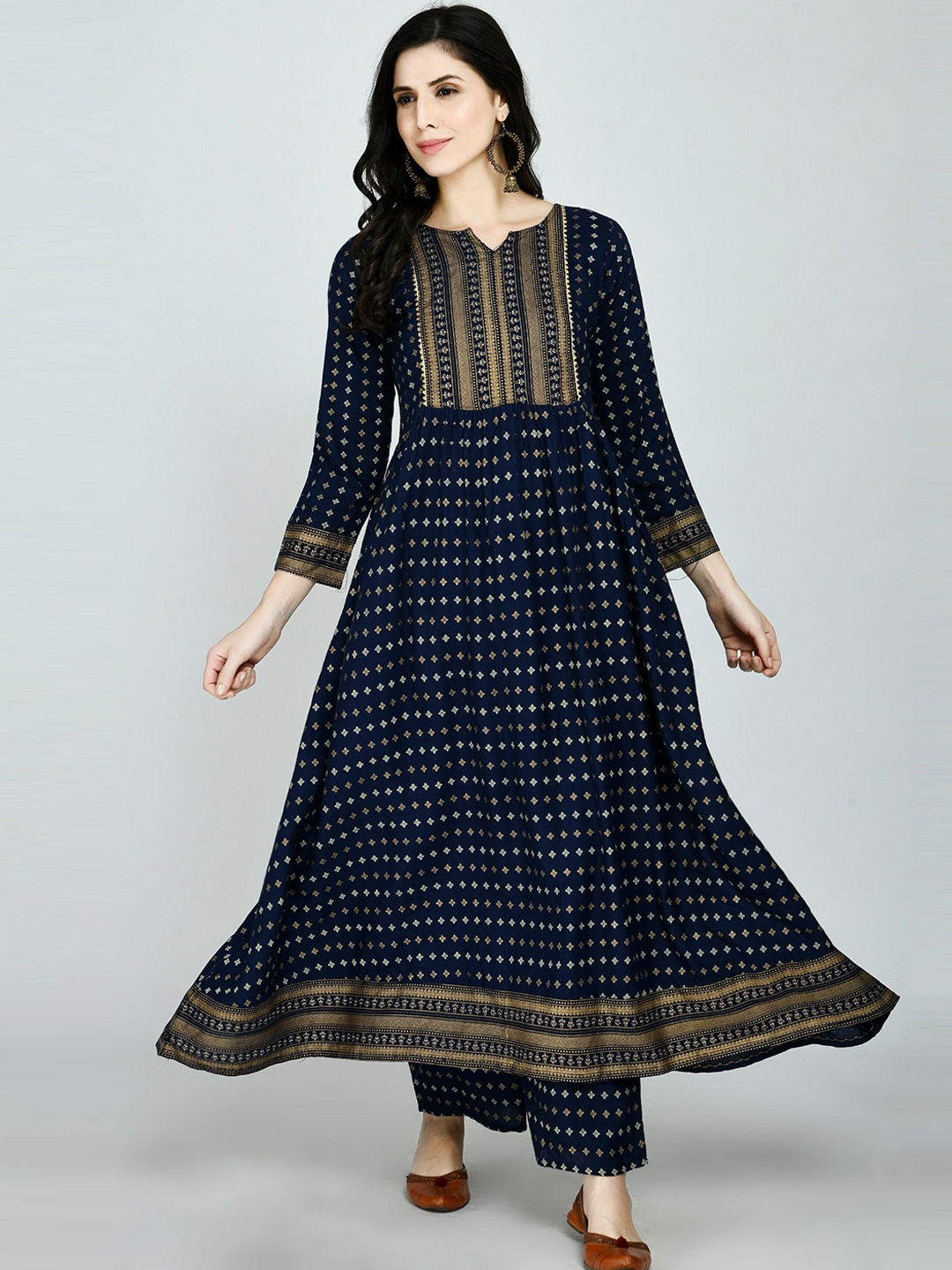 

MAFE Women Blue Ethnic Motifs Embroidered Kurta with Trousers & With Dupatta