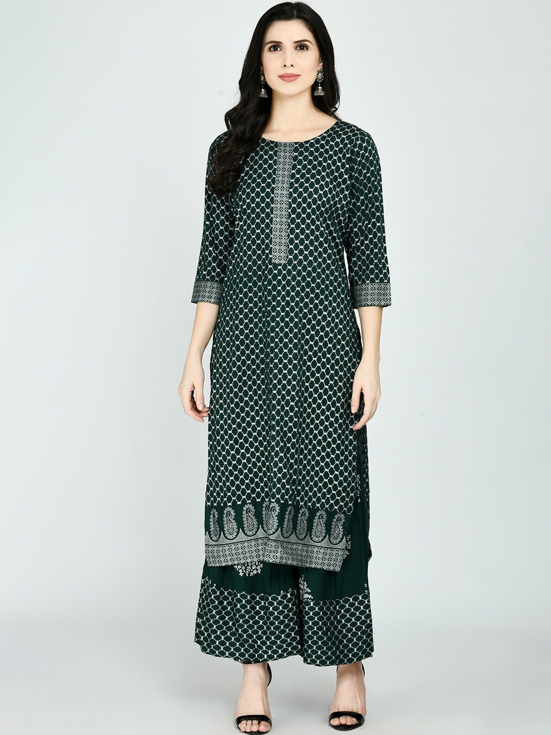 

MAFE Women Green Ethnic Motifs Printed Kurti with Palazzos
