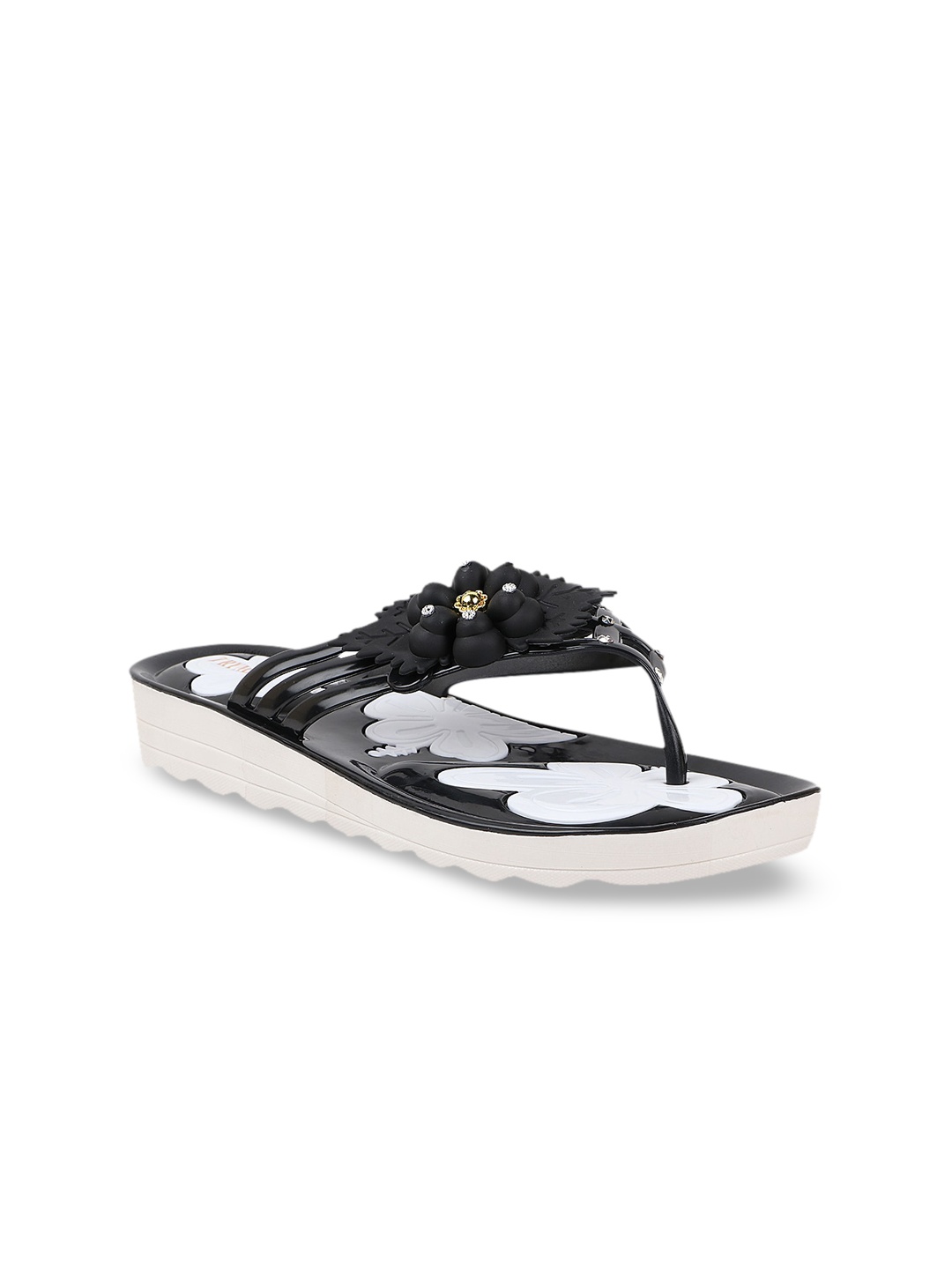 

Try Me Women Black Printed Ethnic Open Toe Flats